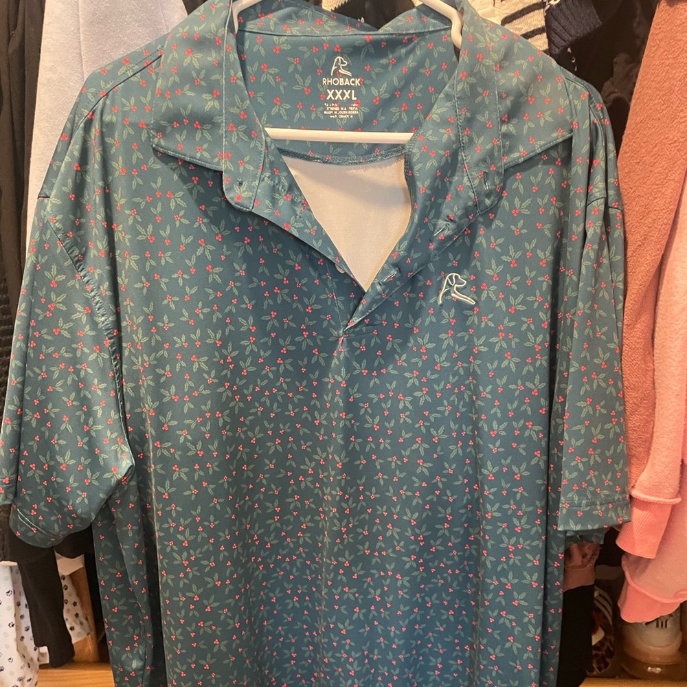 Rhoback Teal and Red Berry Pattern Shirt